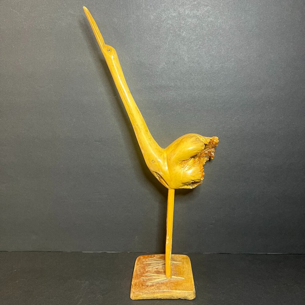 Vintage Rustic Hand Carved Wood Burl Knot Crane Sea Bird Sculpture Figure 12"